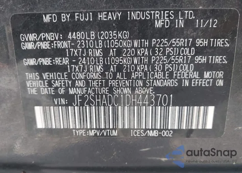 2013 Subaru Forester 2.5X Premium из США, поврежденный, VIN JF2SHADC1DH443701